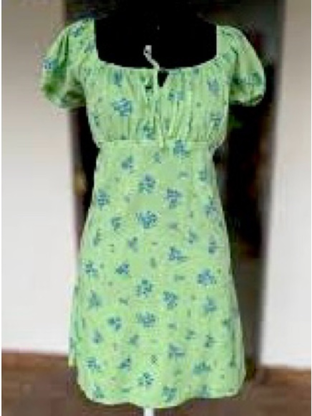 Derek Heart Lime Green Mini Dress with Blue Floral Print